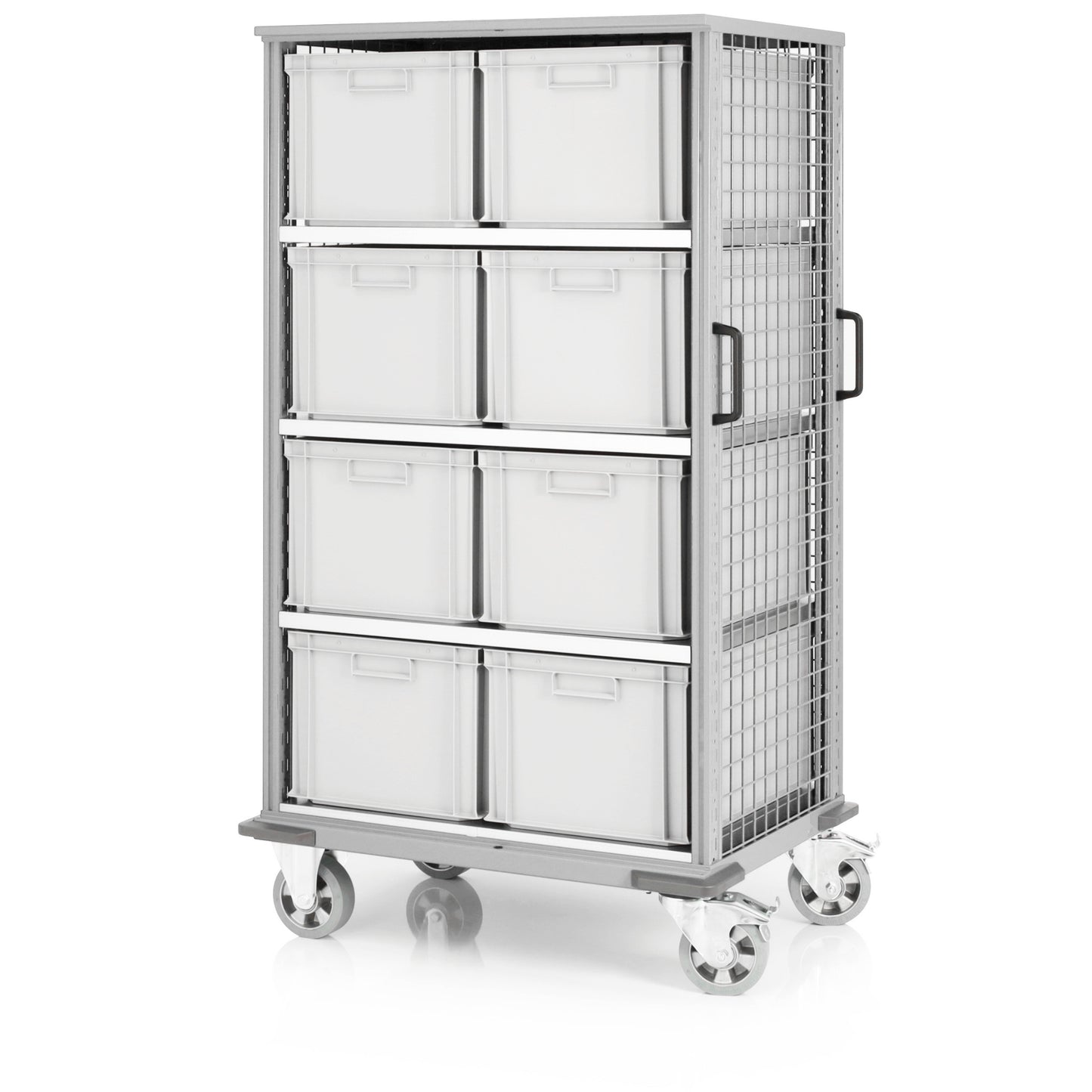 Etagenwagen mit 4 Etagen und 8 Euroboxen