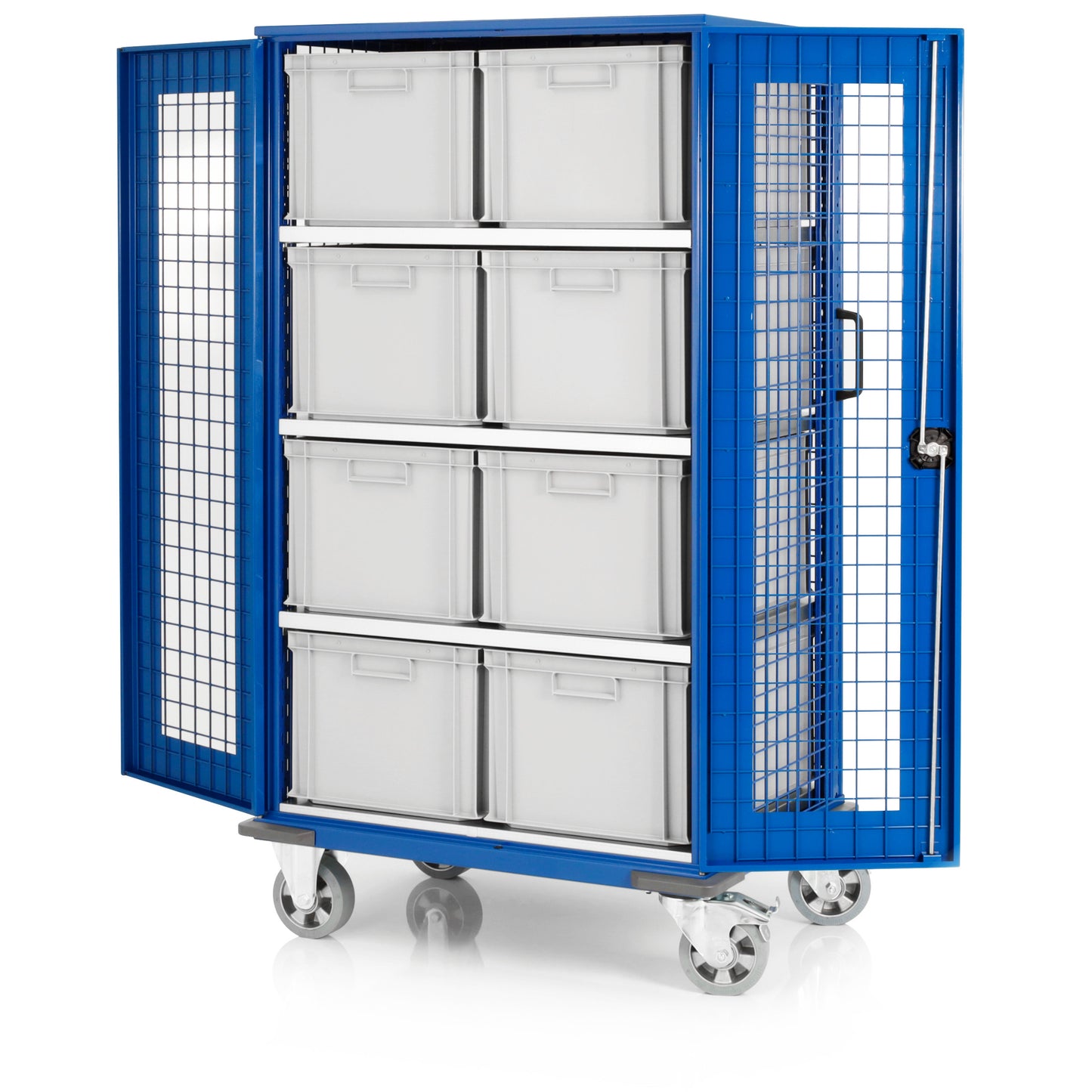 Etagenwagen mit Türen, 4 Etagen und 8 Euroboxen