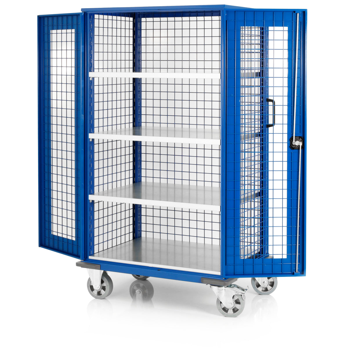 Etagenwagen - 3 Gitterwände - 4 Etagen - enzianblau - Transportwagen Etagenwagen - 3 Gitterwände - 4 Etagen - enzianblau - Transportwagen